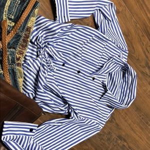 Ladies NEW Small Button down- white and blue